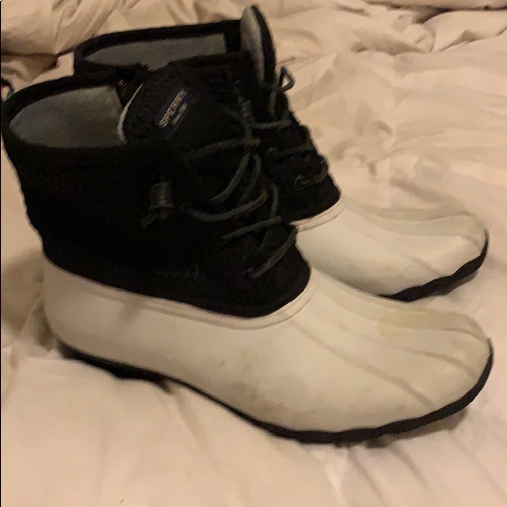 Sperry black and white duck boots size 10